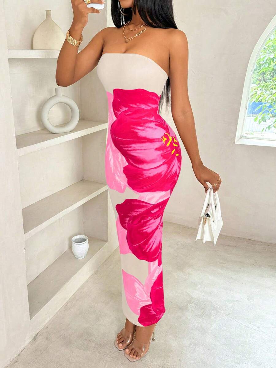 BamGleam - Robe ajustée sans bretelles pour femme