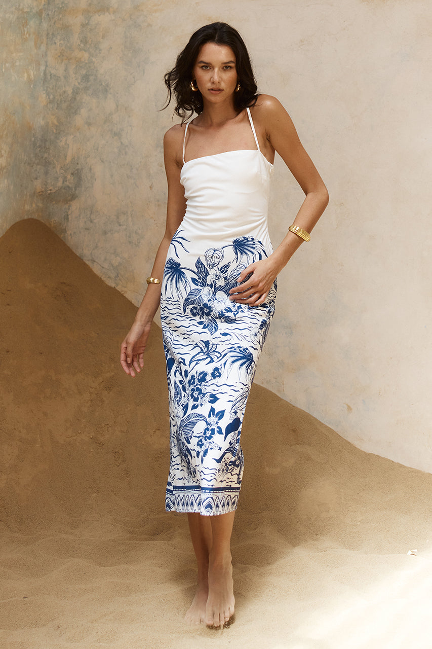 ROBE MIDI VALENCIA - BLEU/BLANC