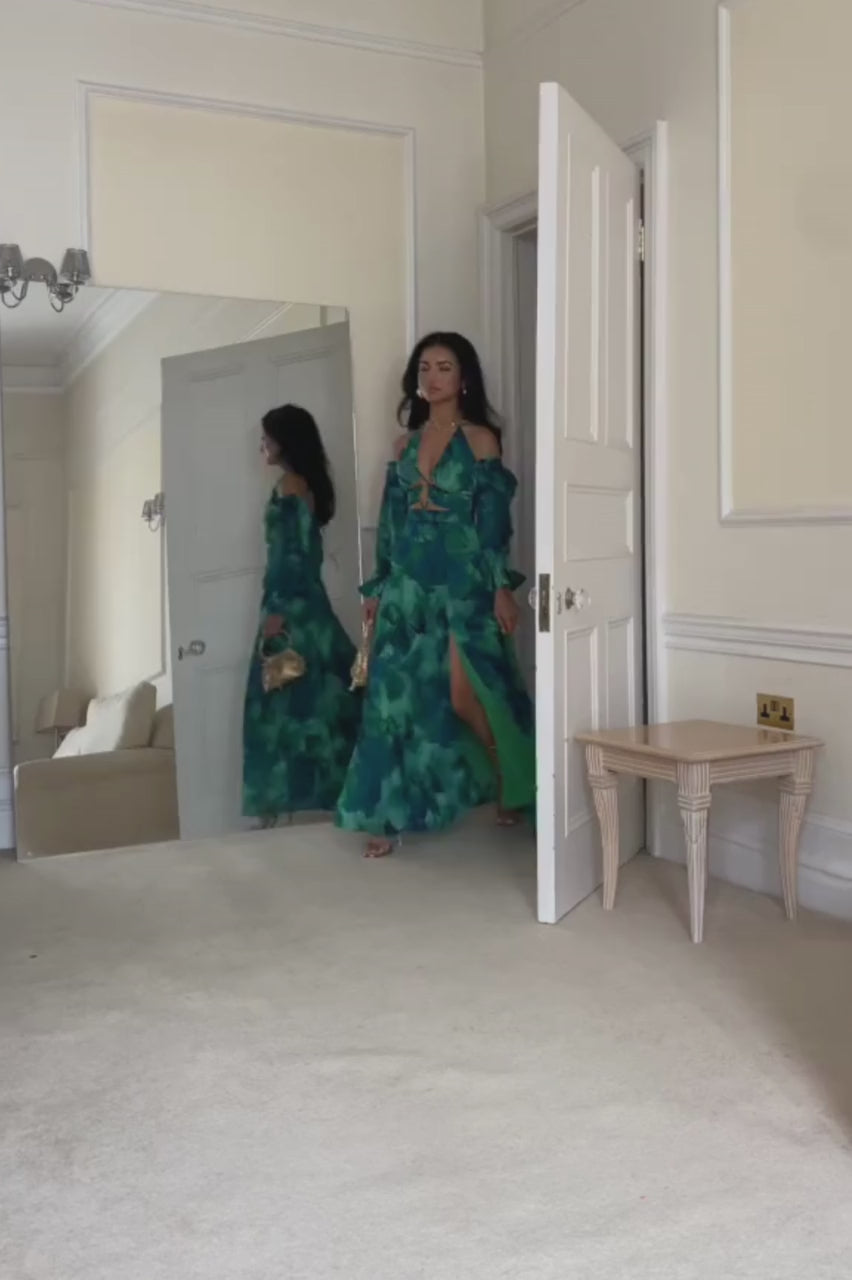 Robe longue Karma - Motif floral vert